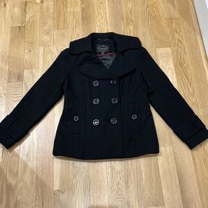 1 Madison Black Double Breasted Classic Wool Pea Coat Size Medium